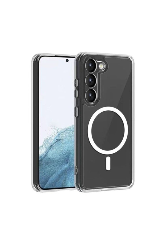 Samsung Galaxy S22 Plus Uyumlu Kılıf M-safe Şarj Özellikli Şeffaf Sert PC Zore Embos Kapak