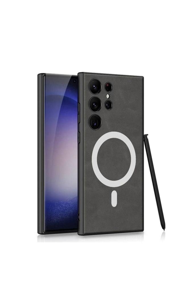 Samsung Galaxy S24 Ultra Uyumlu Kılıf M-safe Şarj Özellikli Deri Tasarımlı Zore Kıpta Nubuk Kapak