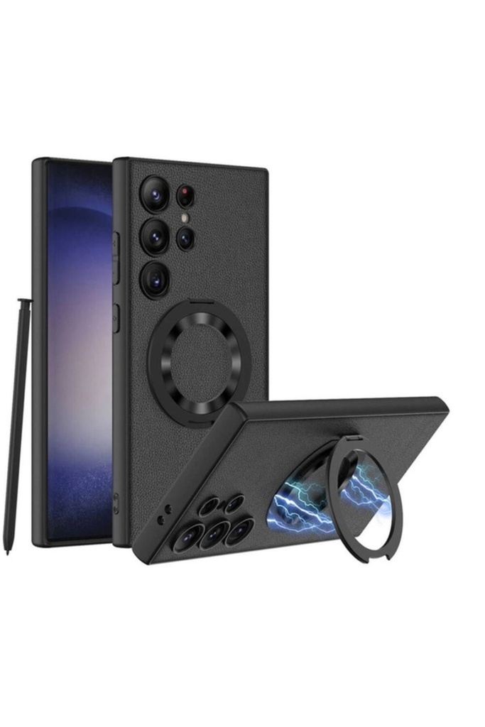 Samsung Galaxy S24 Ultra Uyumlu Wireless Şarj Özellikli Zore Kıpta Standlı M-safe Silikon Kapak