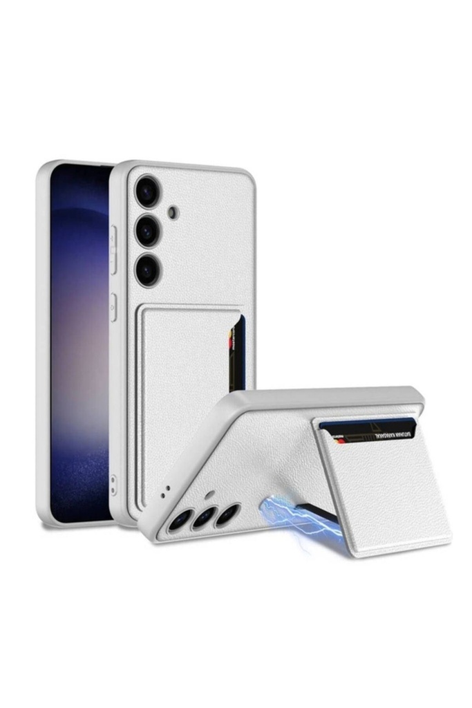 Samsung Galaxy S24 Plus Uyumlu Suni Deri Arka Yüzey Zore Kartlıklı Kıpta Silikon Kapak