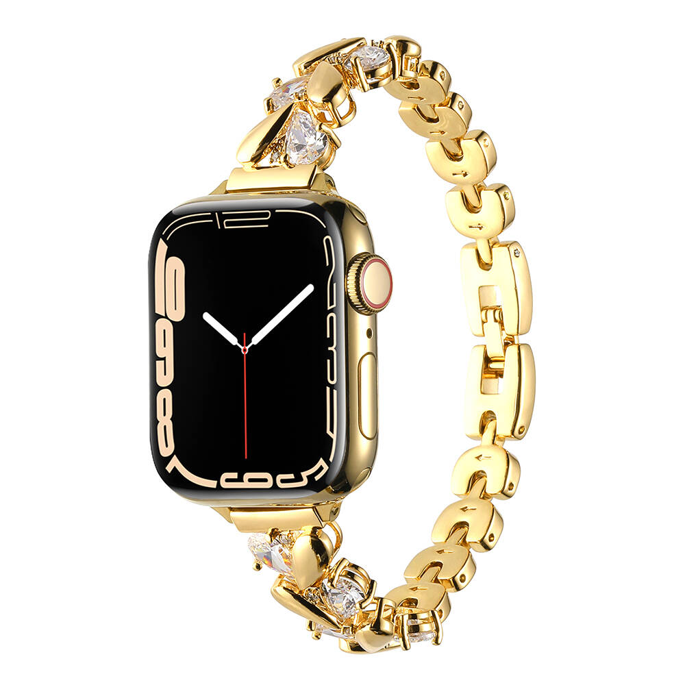 Apple Watch 7 41mm Uyumlu Kordon Metal Taşlı Luxury Paslanmaz Zore KRD-103 Kayış