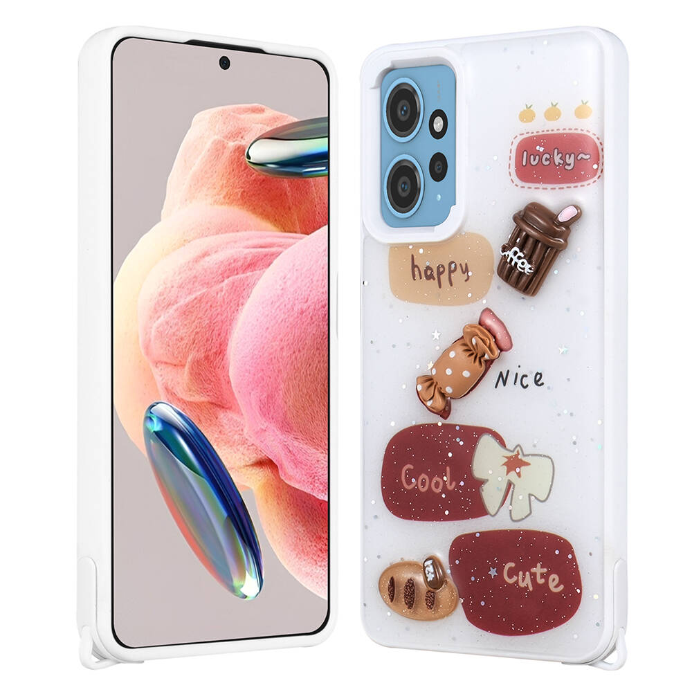 Xiaomi Redmi 12 4G Uyumlu Kılıf Parlayan Simli Kabartma Figürlü Zore Cevze Kapak