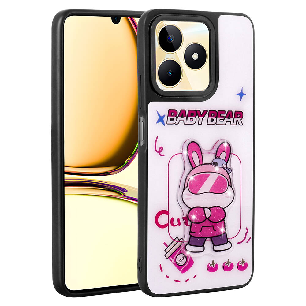 Realme C55 Uyumlu Kılıf Parlayan Kabartmalı İkonik Figürlü Zore Amas Silikon Kapak