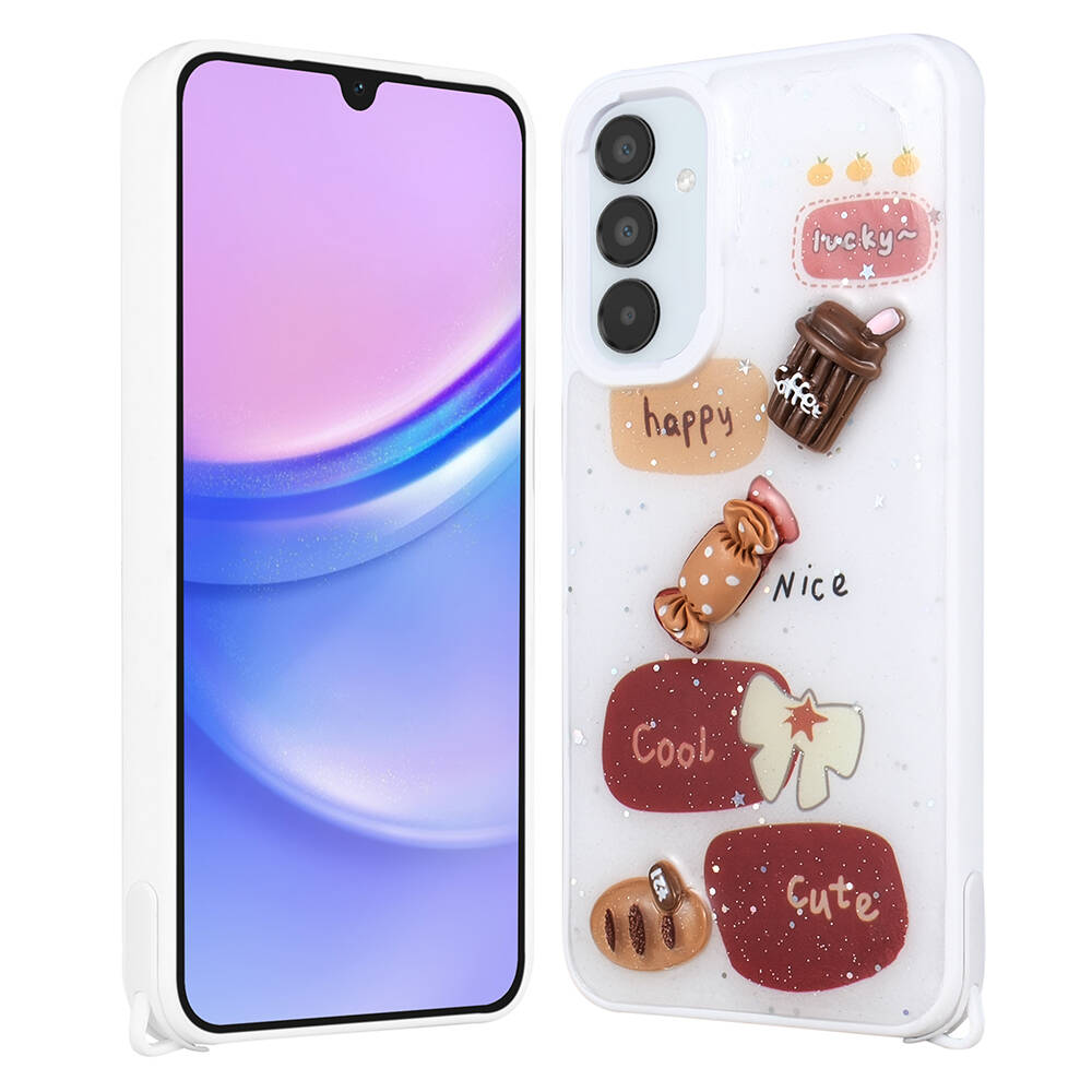 Samsung Galaxy A24 Uyumlu Kılıf Parlayan Simli Kabartma Figürlü Zore Cevze Kapak